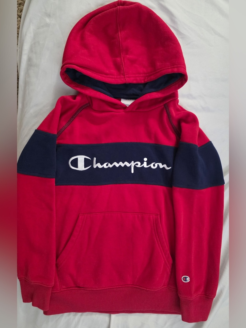 boys red/navy champion hoodie size 8